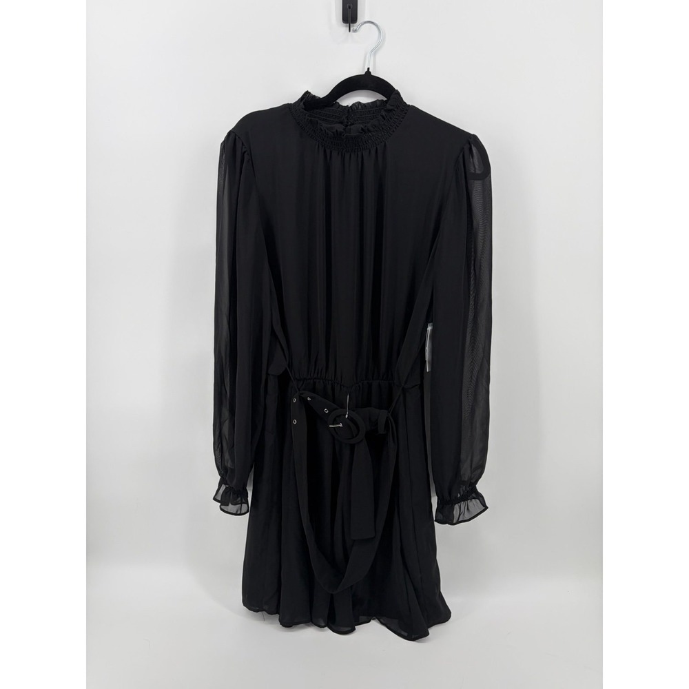 Nine West Mock Neck, Black Dress, Sheer Sleeves, Women's Size L NWT‎